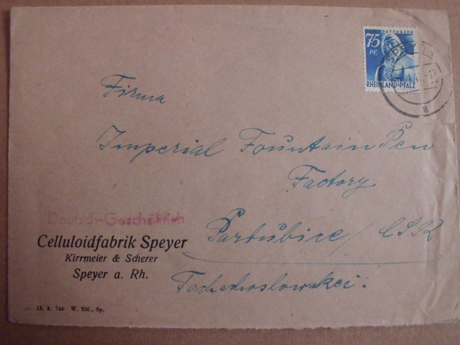 Německo 1948, Francouzská zóna Rheinland-Pfalz, firemní pošta do ČSR